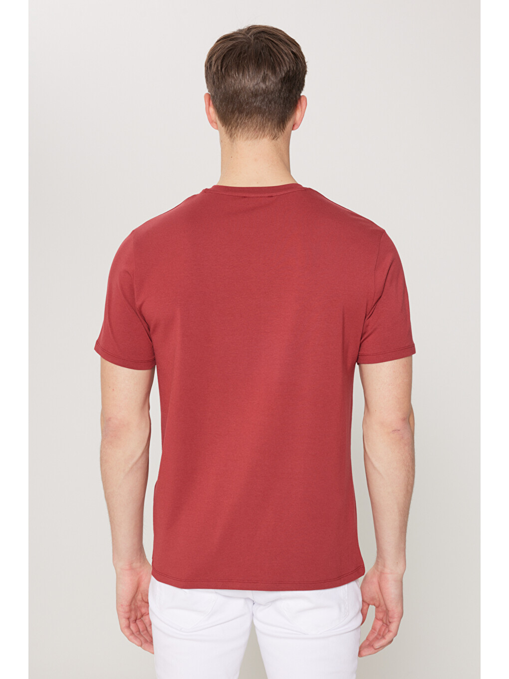 Erkek Bordo Standart Fit Normal Kesim Bisiklet Yaka Pamuklu Tişört-4