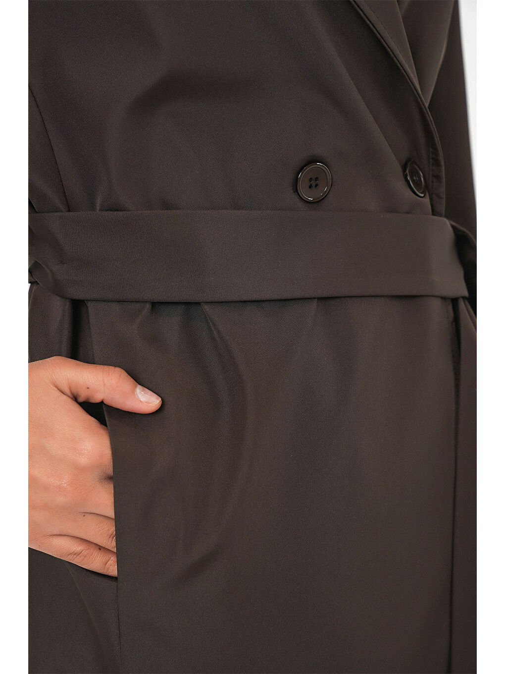 Kahverengi 9104 Kruvaze Yaka Astarlı Trençkot - A.Kahve-4