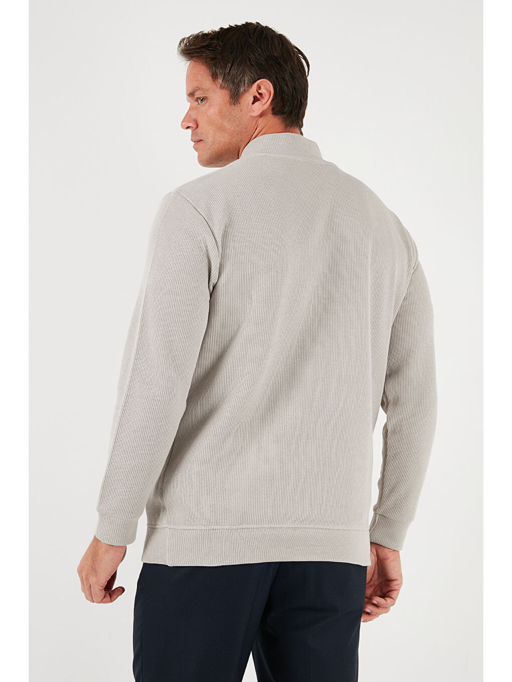 Bej Pamuklu Relaxed Fit Yarım Fermuarlı Sıfır Yaka Örme Sweat 5901076-6