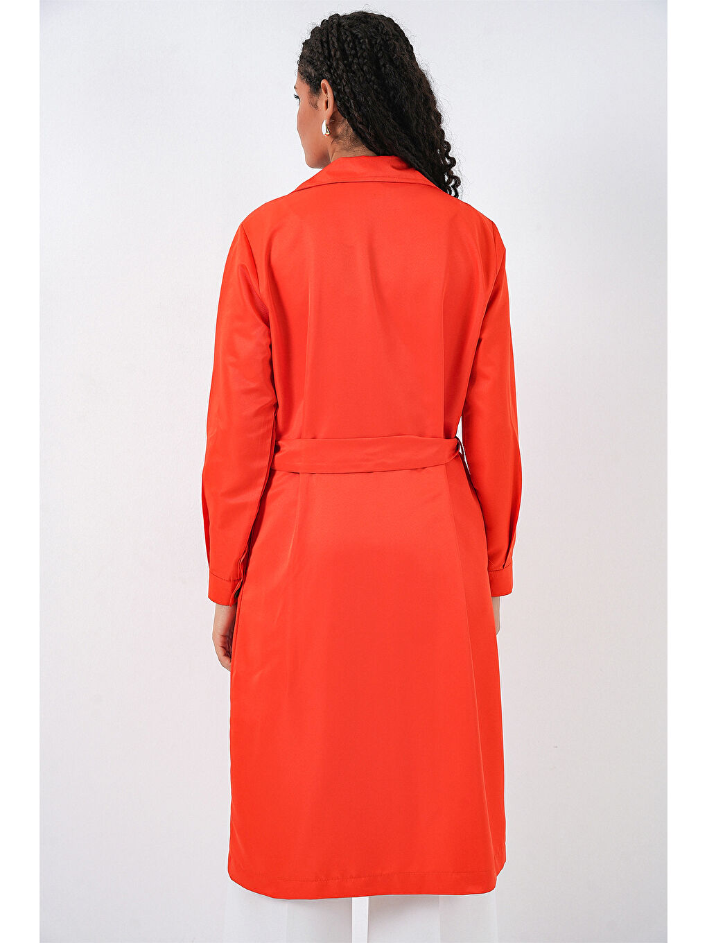 5853 Kruvaze Yaka Trençkot - Turuncu-5