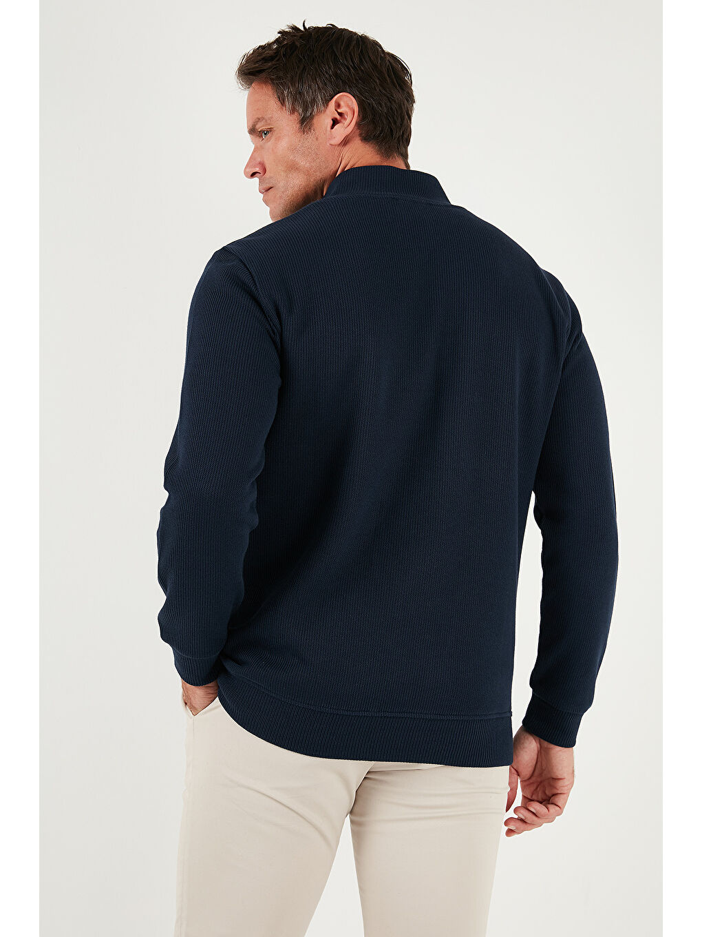 Lacivert Pamuklu Relaxed Fit Yarım Fermuarlı Sıfır Yaka Örme Sweat 5901076-6