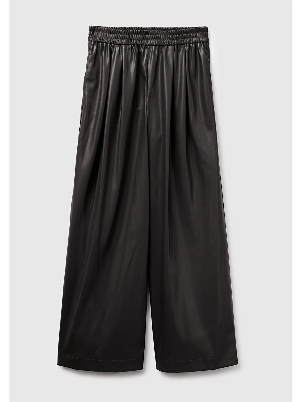 Kadın Siyah Beli Lastikli Büzgülü Geniş Paça Pantolon-1