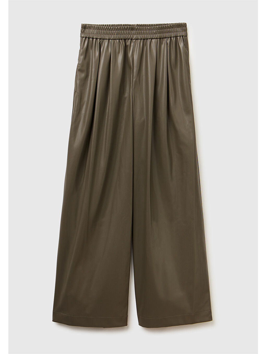 Kadın Haki Beli Lastikli Büzgülü Geniş Paça Pantolon-1