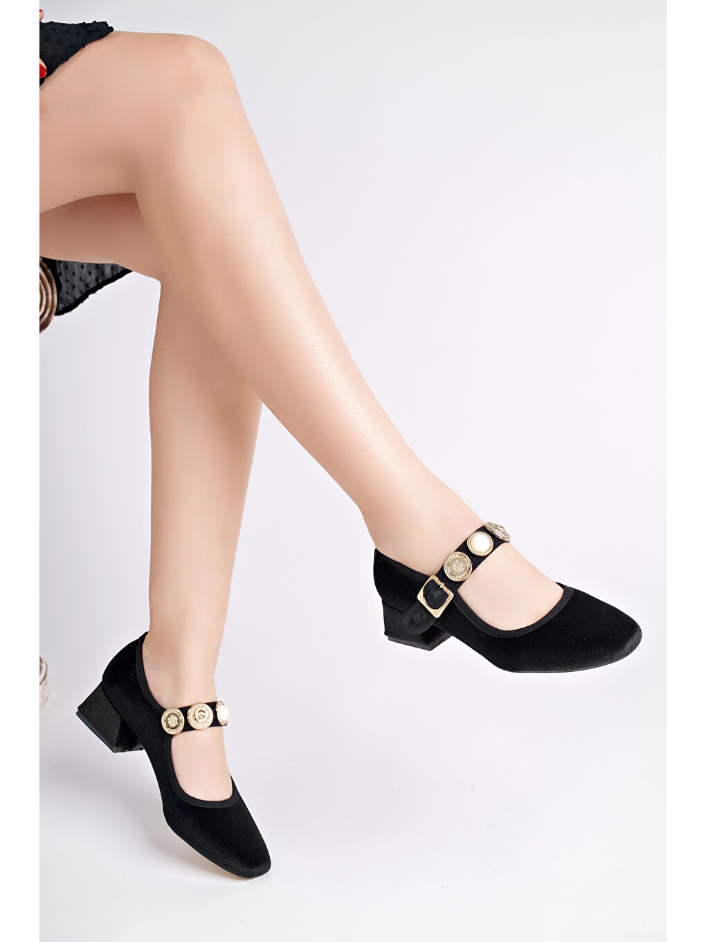 Siyah PREETİ Broş Detaylı Tek Bantlı Günlük Kadın Topuklu Ayakkabı-4