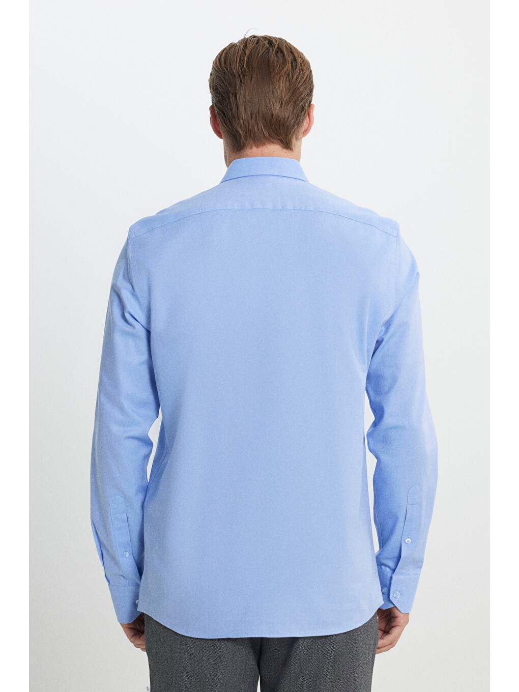 Erkek Açık Mavi Slim Fit Dar Kesim %100 Pamuk Düğmeli Yaka Oxford Gömlek-4