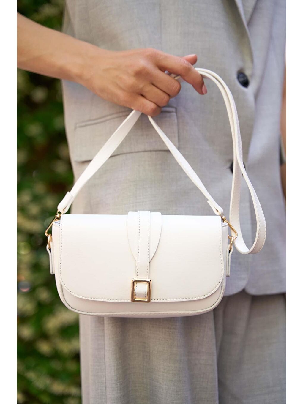 Alina Tokalı Çapraz Askılı Kadın Çanta - Beyaz-1