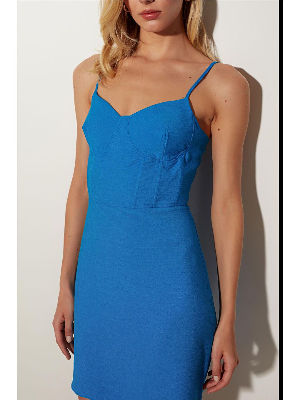 Sherin Mavi Askılı Mini Elbise SS23D4782MA - 2