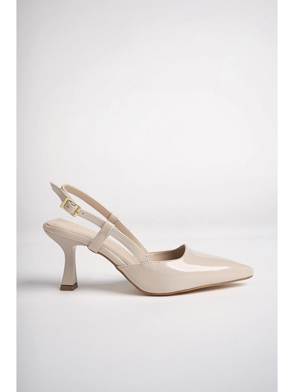 Bej ZENDAYA Sivri Burun Yanları Açık Kadın Klasik Topuklu Ayakkabı-1