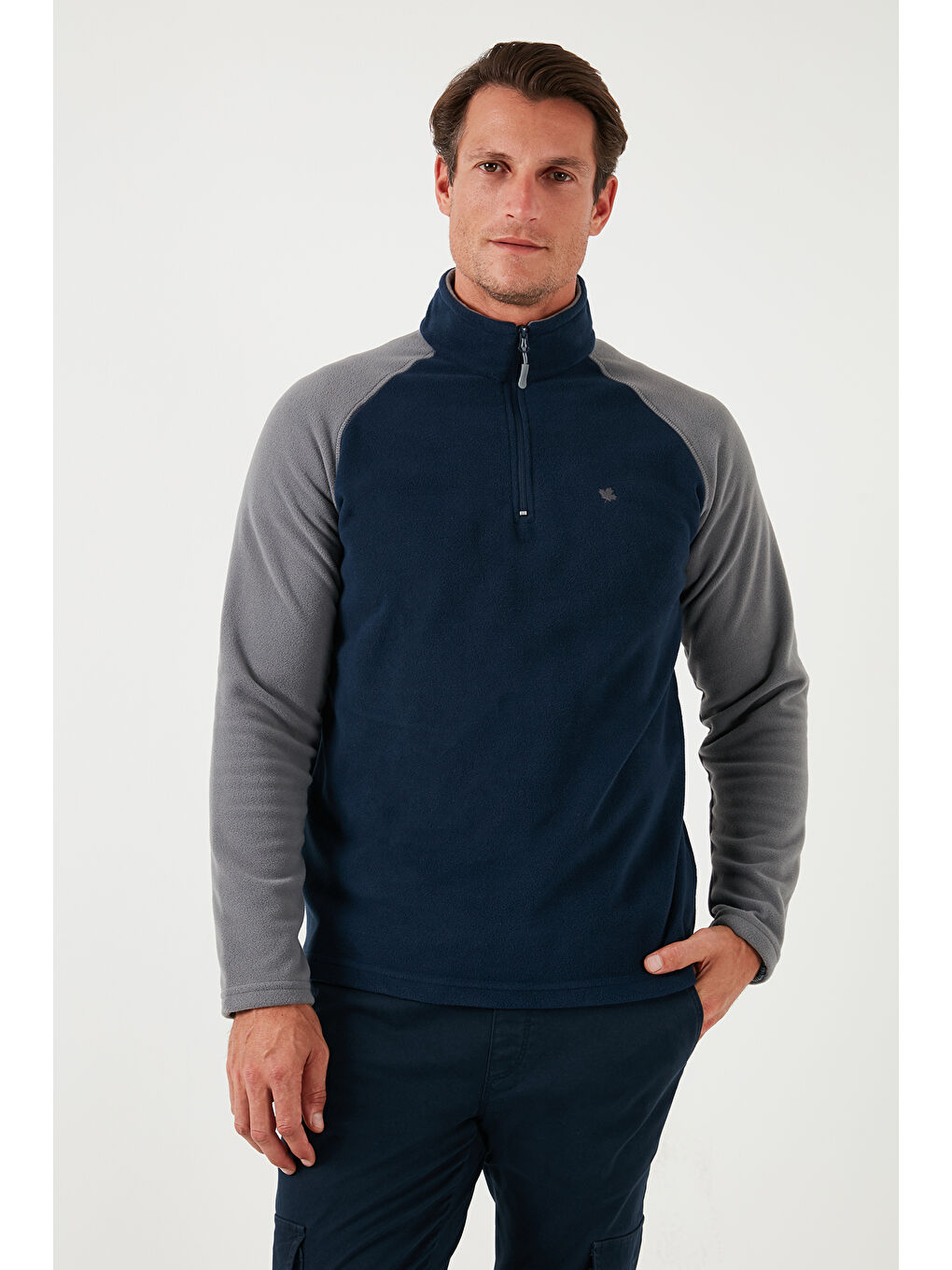 Lacivert Slim Fit Yarım Fermuarlı Kışlık Şardonlu Erkek Polar 5906055-5