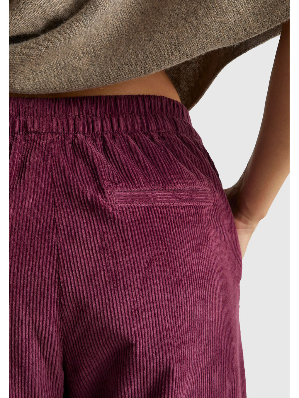 Kadın Mürdüm Beli Lastikli Kadife Pantolon-5