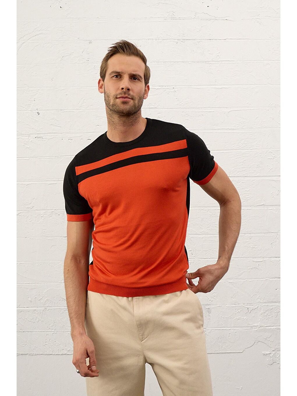 Erkek Renkli Slim-Fit Yazlık Triko Tişört Siyah-3