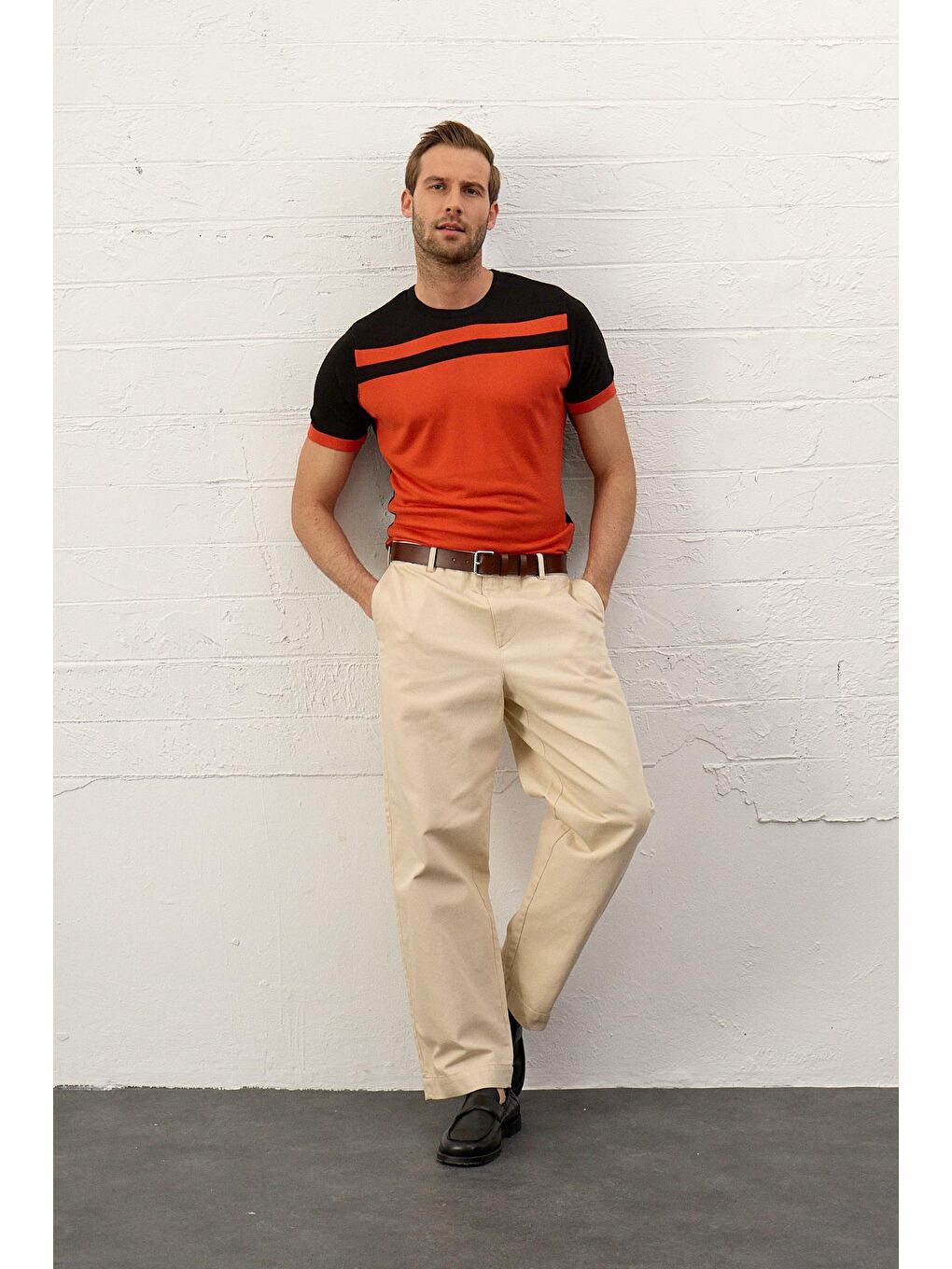 Erkek Renkli Slim-Fit Yazlık Triko Tişört Siyah-4