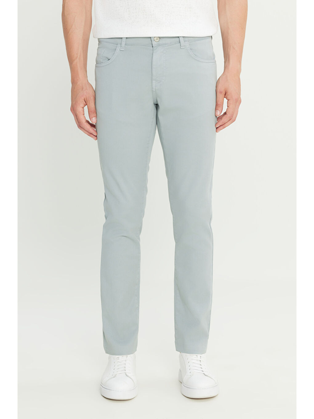 Erkek Mavi-Gri Pamuklu Slim Fit Dar Kesim Diagonal Desenli 5 Cep Casual Pantolon-1