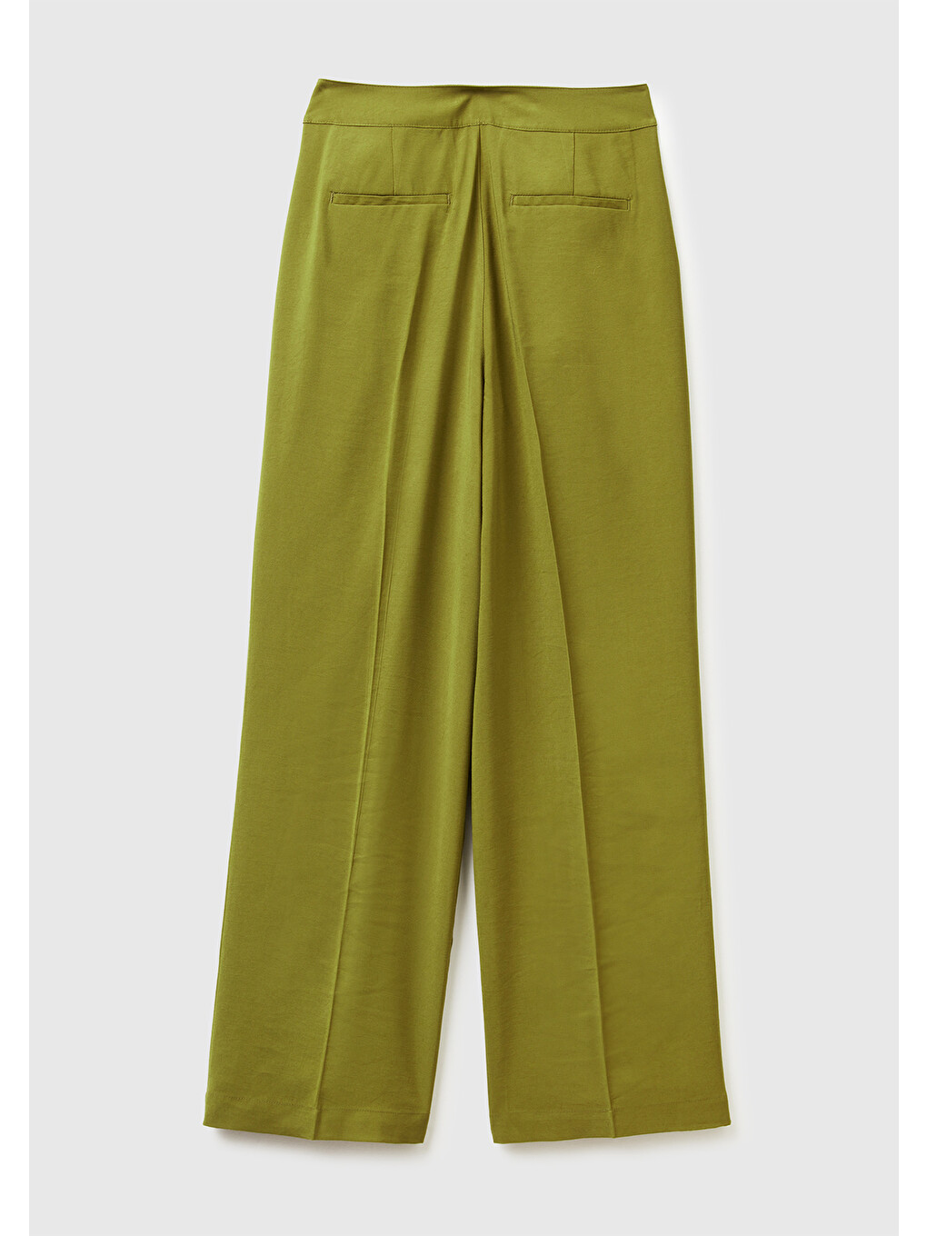 Kadın Haki Yeşili Viskoz Karışımlı Arka Cep Detaylı Geniş Paça Pantolon-3
