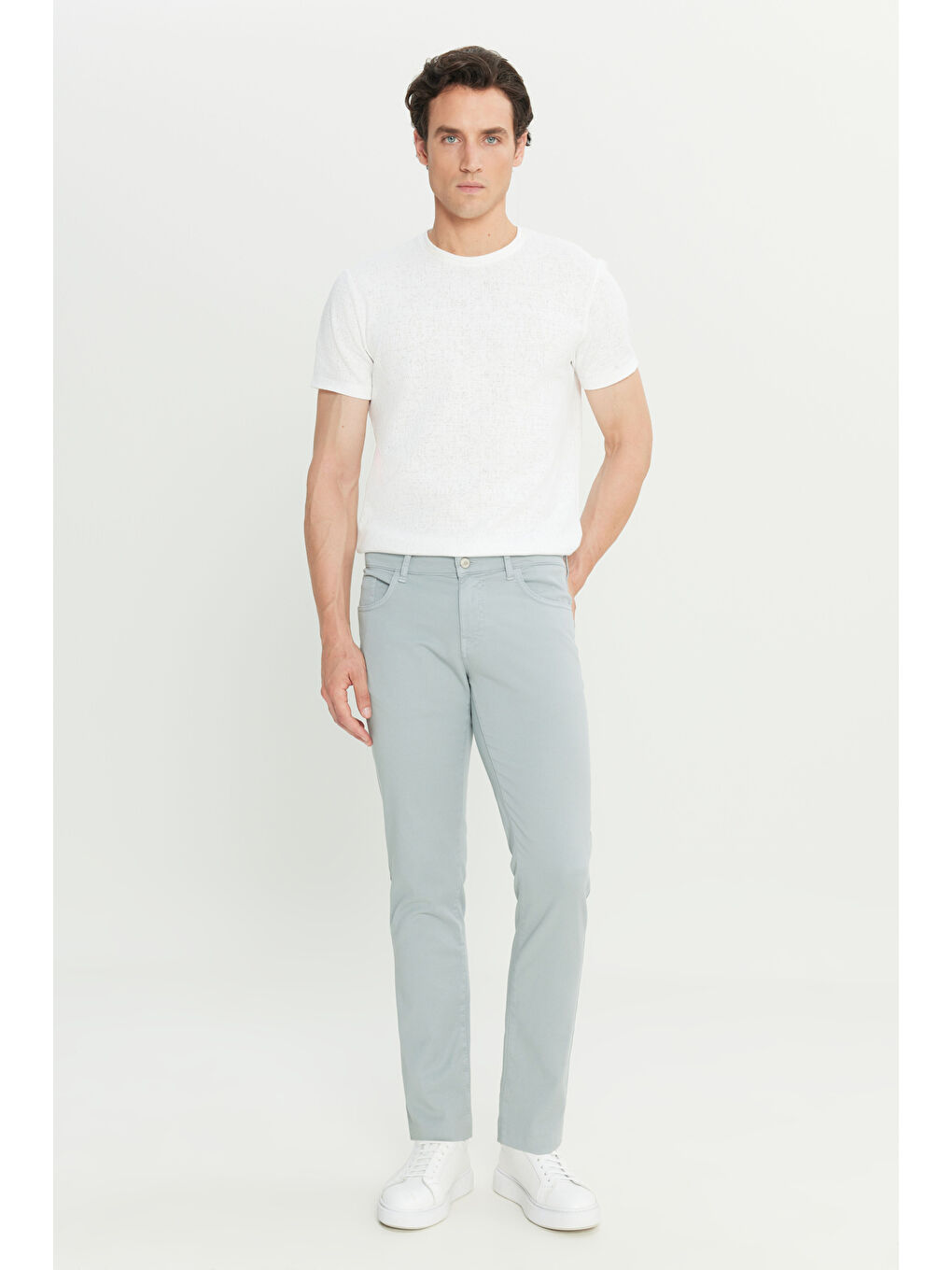 Erkek Mavi-Gri Pamuklu Slim Fit Dar Kesim Diagonal Desenli 5 Cep Casual Pantolon-2