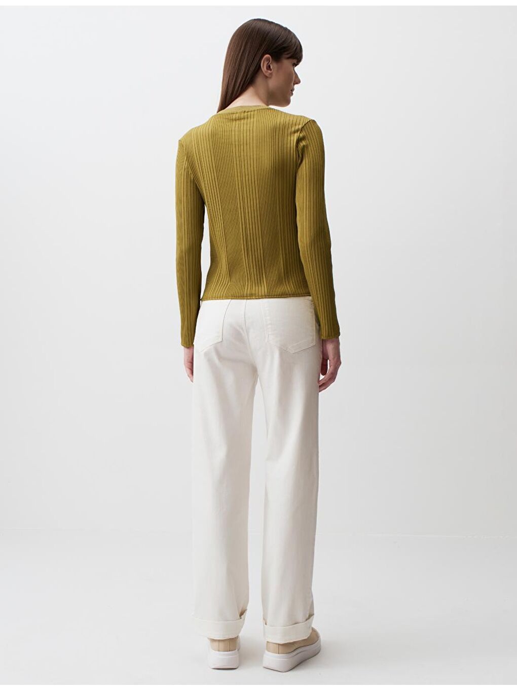 Sarı Limoni Uzun Kollu Bisiklet Yaka Basic Bluz-5