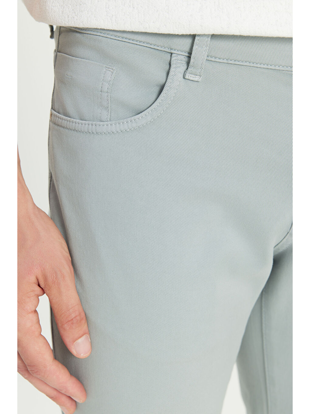 Erkek Mavi-Gri Pamuklu Slim Fit Dar Kesim Diagonal Desenli 5 Cep Casual Pantolon-4