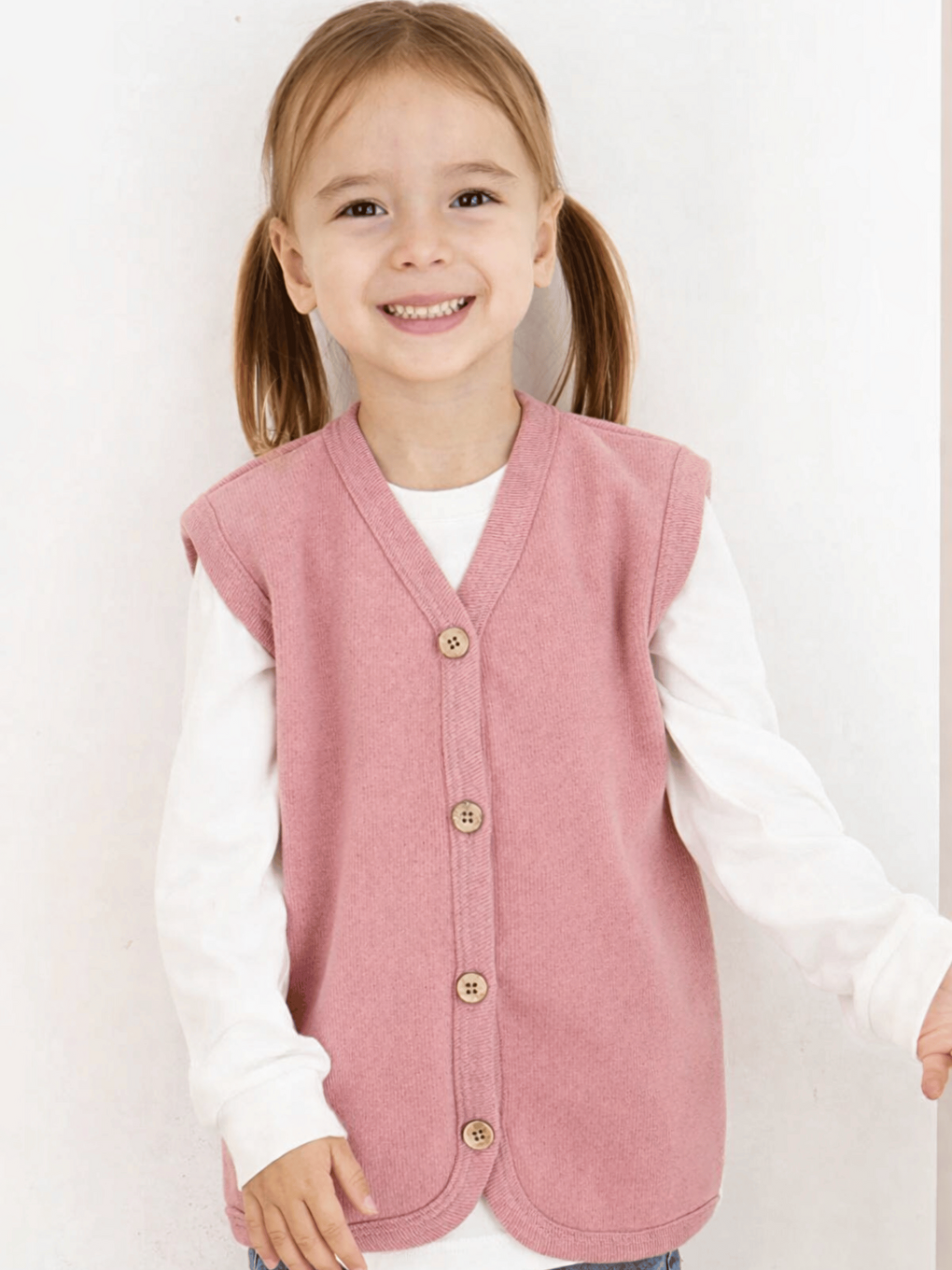 Pembe V Yaka Kız Bebek Yelek-1