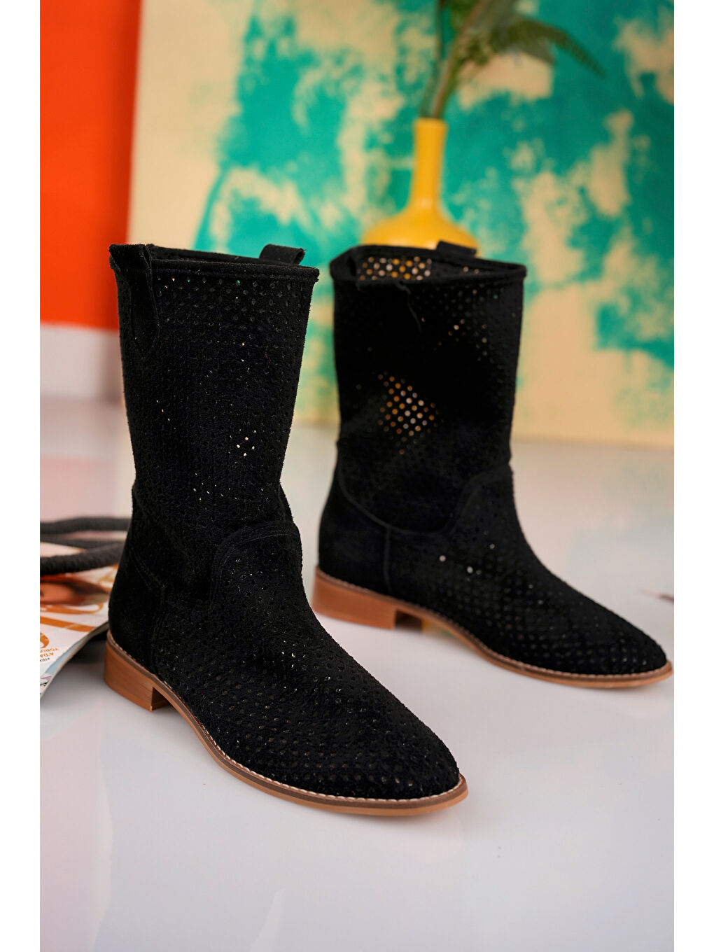 Siyah Rio Kadın Lazer Kesim Şık Tarz ve Rahat Yazlık Çizme-3