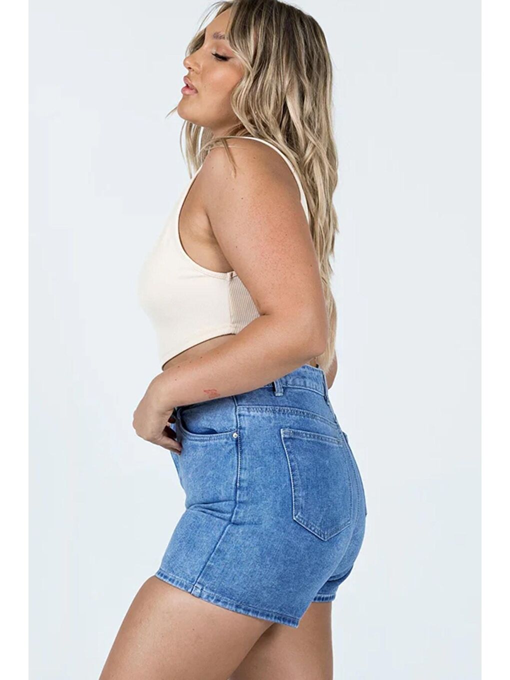 Mavi Yüksek Bel Geniş Kesim Jean Şort Mg1748-4