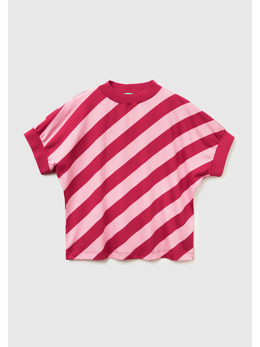 Kadın Fuşya %100 Pamuk Çift Renk Bloklu T-shirt-1