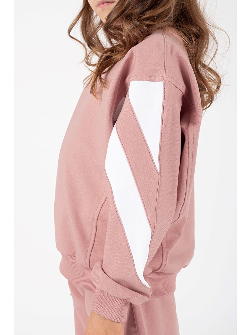 Pembe Kız Çocuk Yarasa Kol Şerit Detaylı Alt-Üst Eşofman Takımı M00755-1