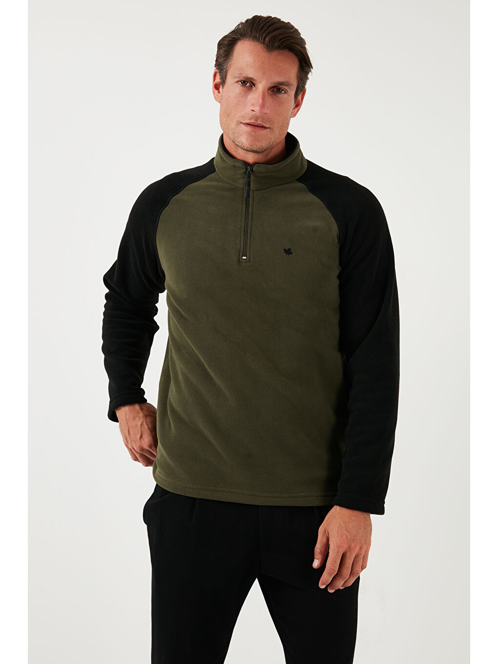 Haki Slim Fit Yarım Fermuarlı Kışlık Şardonlu Erkek Polar 5906055-6