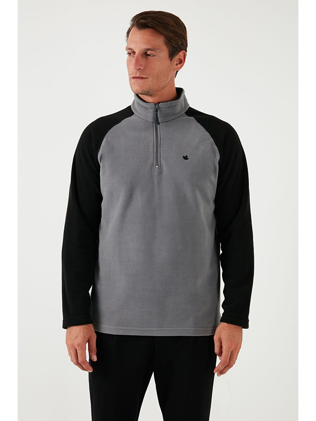 Gri Slim Fit Yarım Fermuarlı Kışlık Şardonlu Erkek Polar 5906055-6
