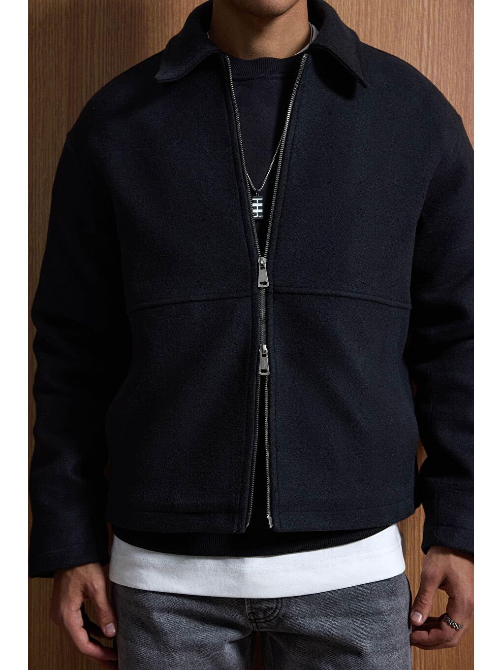 Erkek Relax Fit Premium Kaşe Mont Kaban Siyah-1