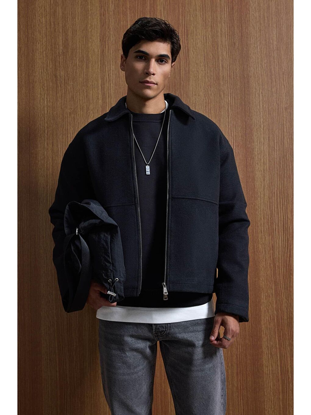 Erkek Relax Fit Premium Kaşe Mont Kaban Siyah-2