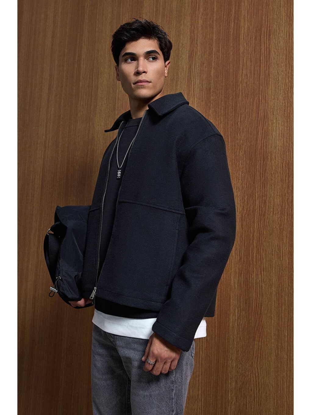 Erkek Relax Fit Premium Kaşe Mont Kaban Siyah-3