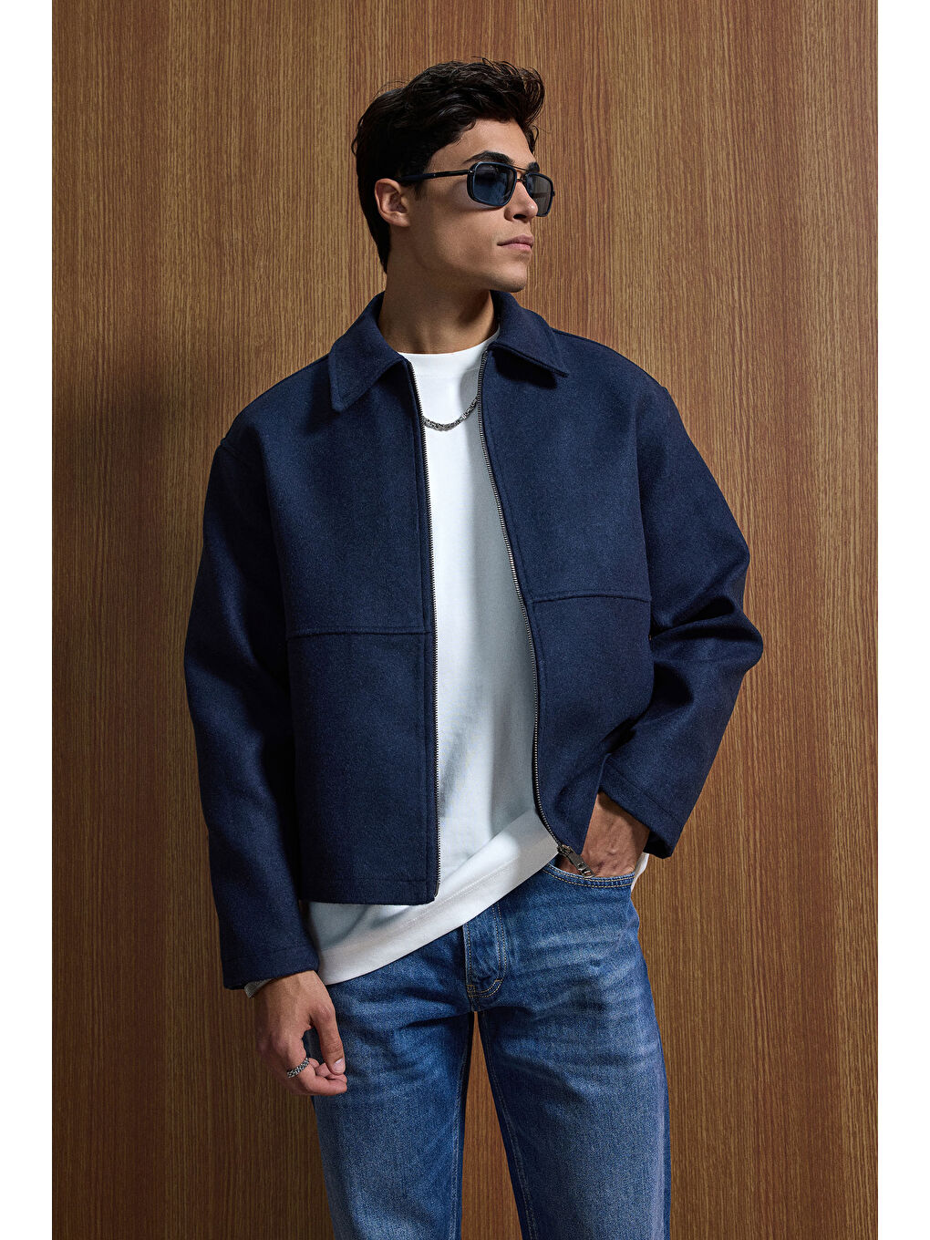 Erkek Relax Fit Premium Kaşe Mont Kaban Lacivert