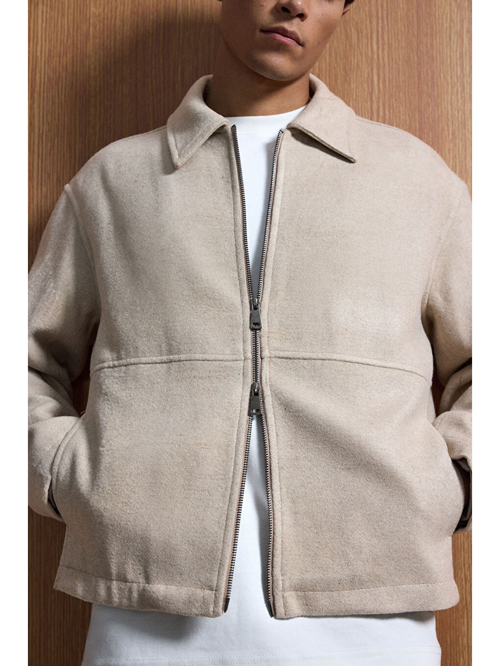 Erkek Relax Fit Premium Kaşe Mont Kaban Bej-1