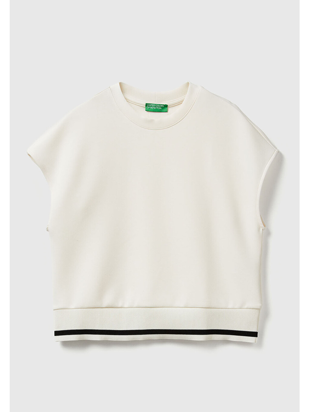 Ekru Kadın Krem Modal Karışımlı Beli Çizgi Detaylı Kolsuz Sweatshirt-1