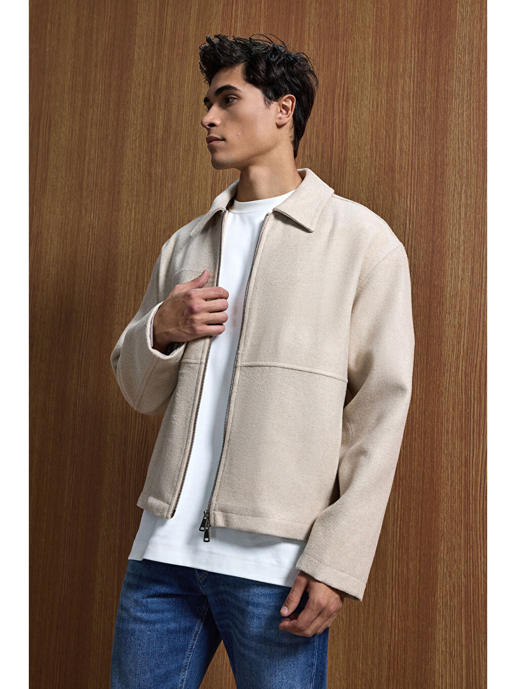 Erkek Relax Fit Premium Kaşe Mont Kaban Bej-3