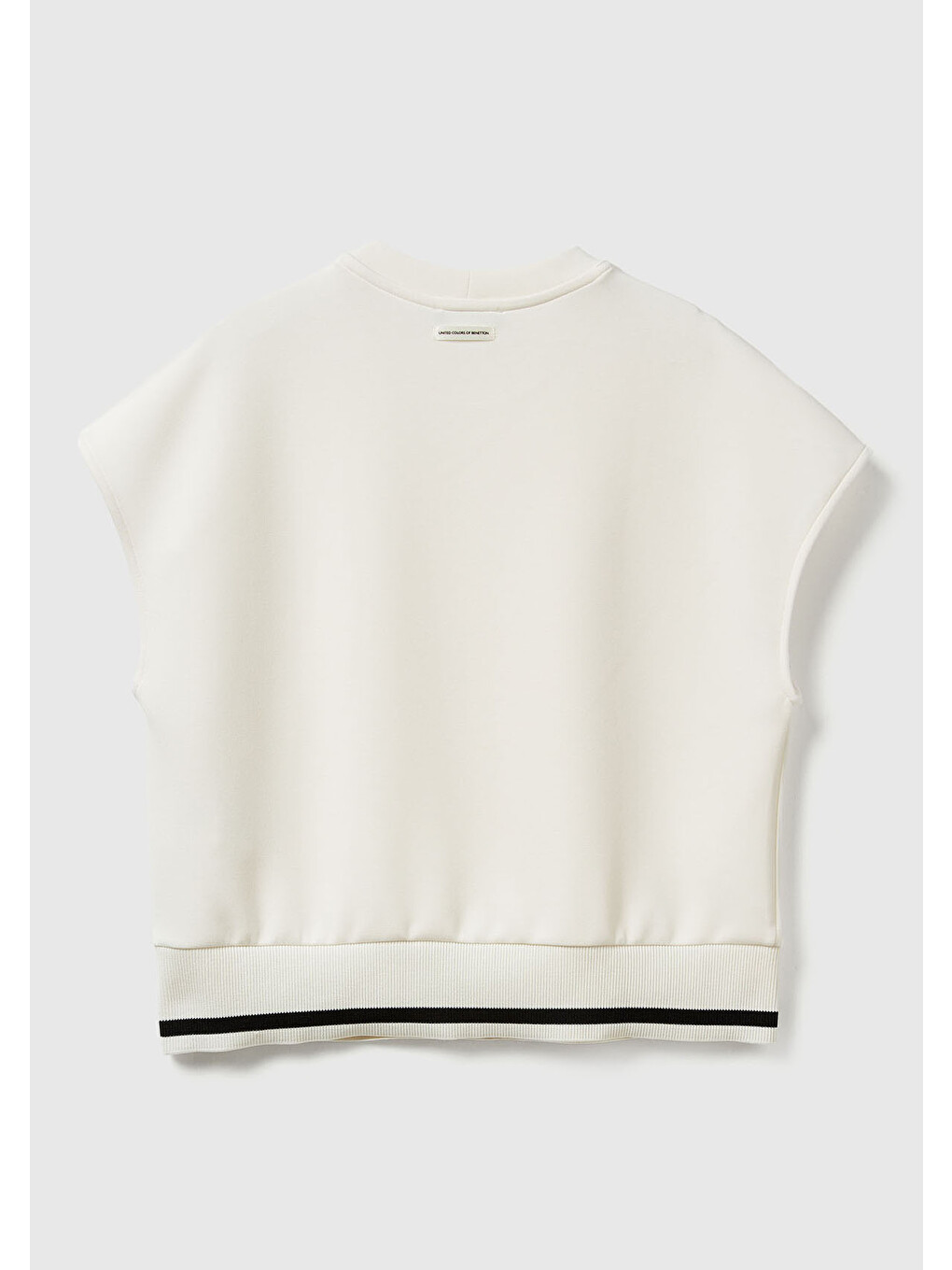 Ekru Kadın Krem Modal Karışımlı Beli Çizgi Detaylı Kolsuz Sweatshirt-3
