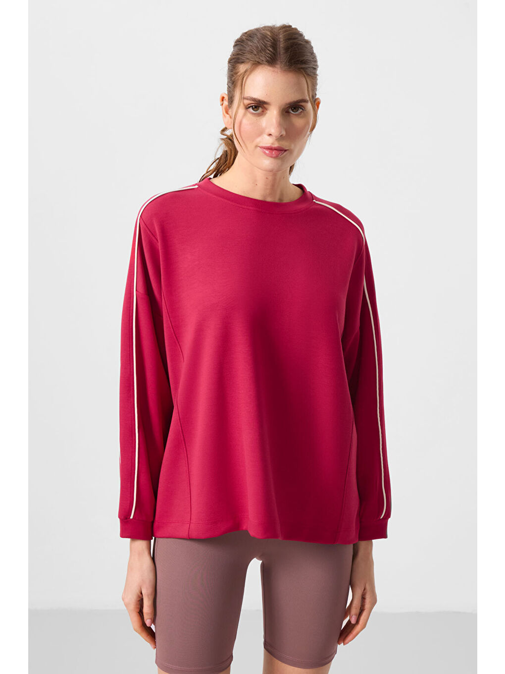 Viva Kırmızı Yumuşak Dokulu O Yaka Oversize Kadın Tunik Sweatshirt - 97303