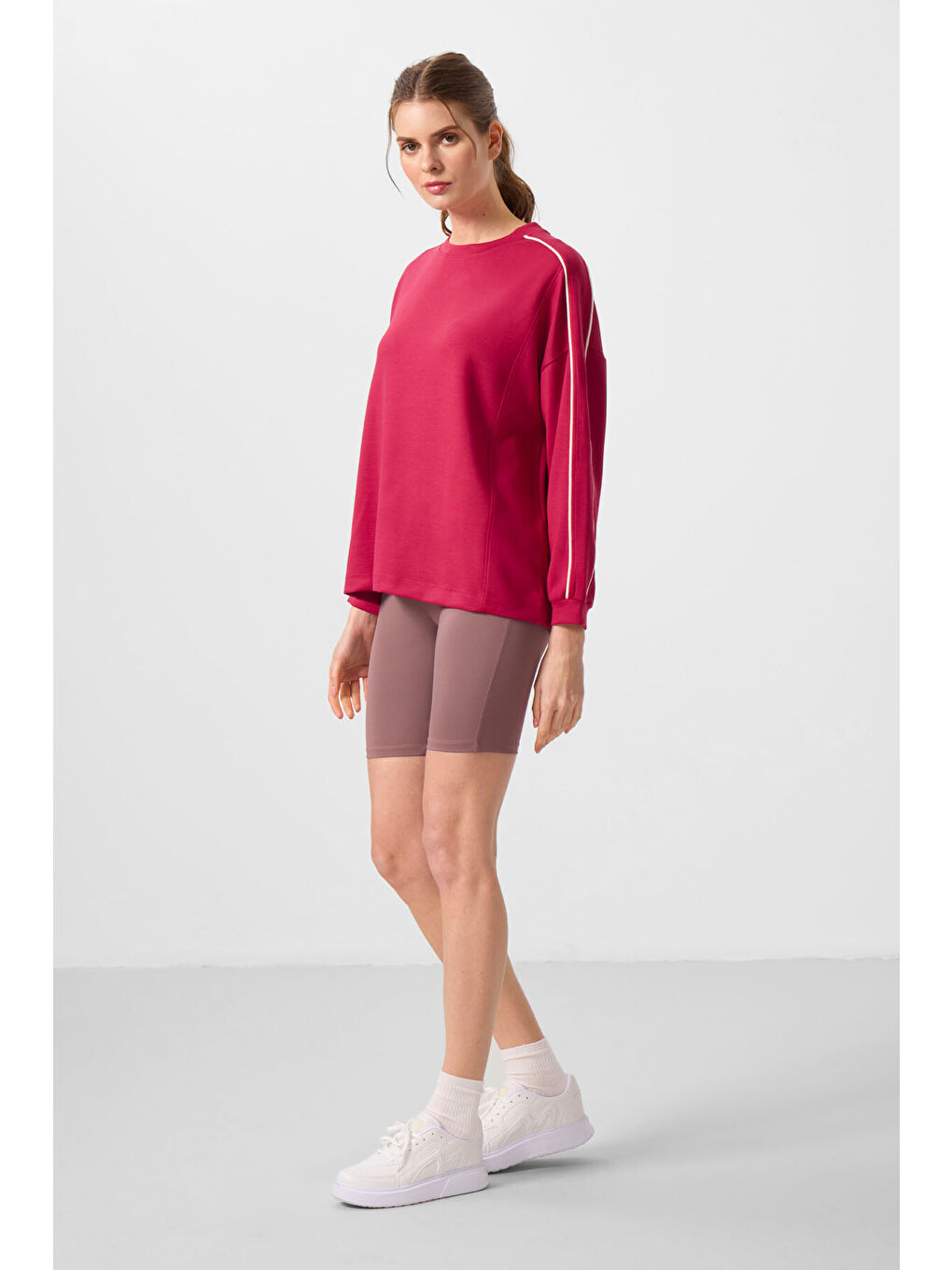 Viva Kırmızı Yumuşak Dokulu O Yaka Oversize Kadın Tunik Sweatshirt - 97303-2