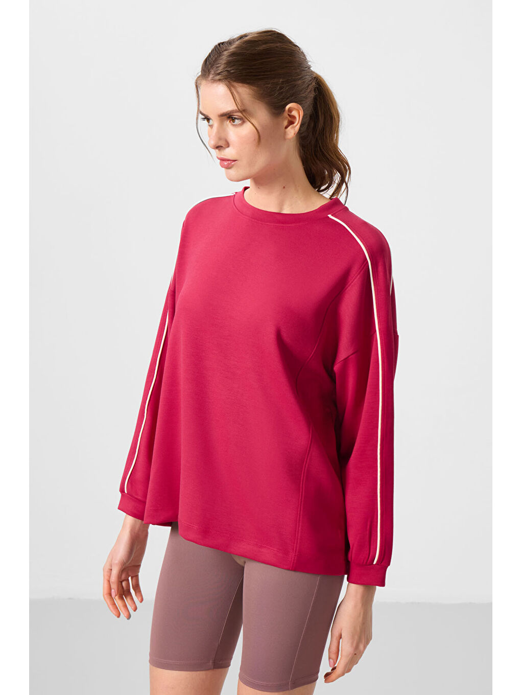 Viva Kırmızı Yumuşak Dokulu O Yaka Oversize Kadın Tunik Sweatshirt - 97303-4