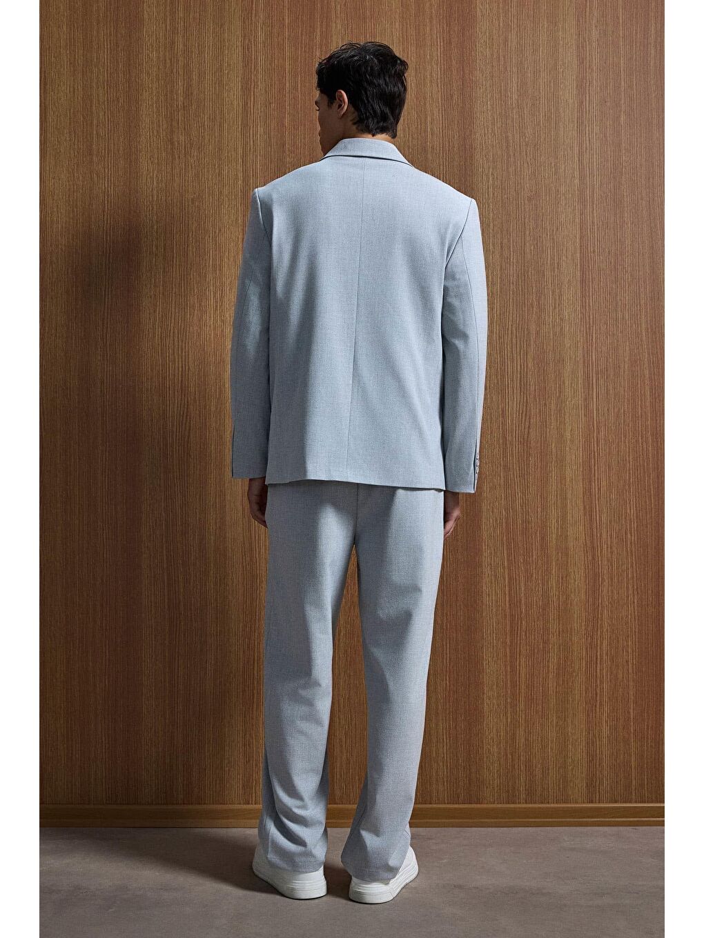 Erkek Oversize Rahat Kalıp Kruvaze Takım Elbise Gri-6