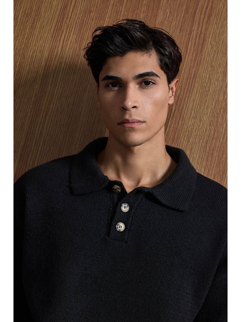 Erkek Oversize Düğmeli Triko Kazak Siyah-3