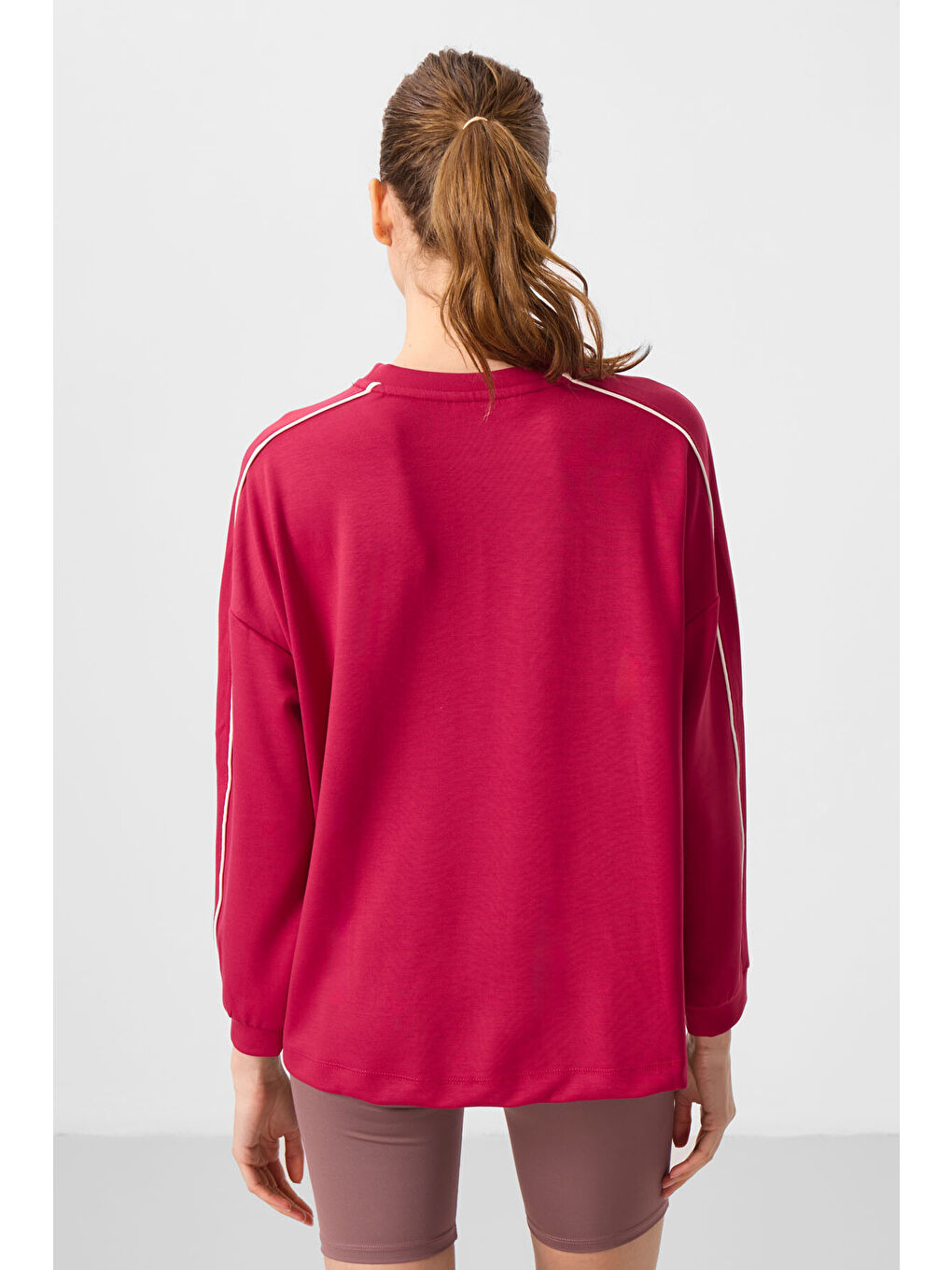 Viva Kırmızı Yumuşak Dokulu O Yaka Oversize Kadın Tunik Sweatshirt - 97303-8