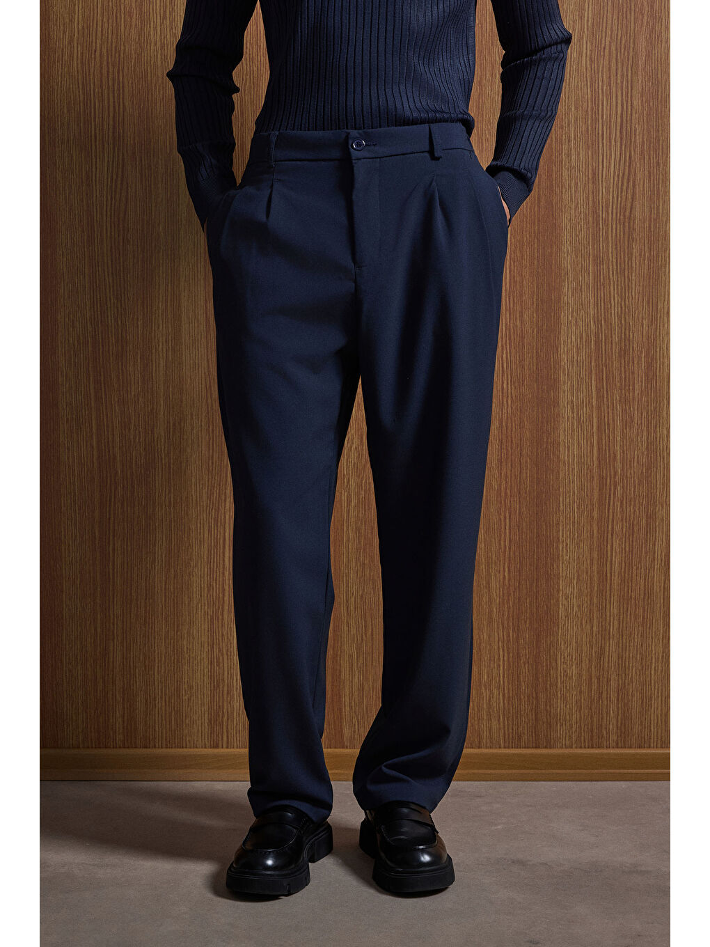 Erkek Oversize Rahat Kalıp Kruvaze Takım Elbise Lacivert-5