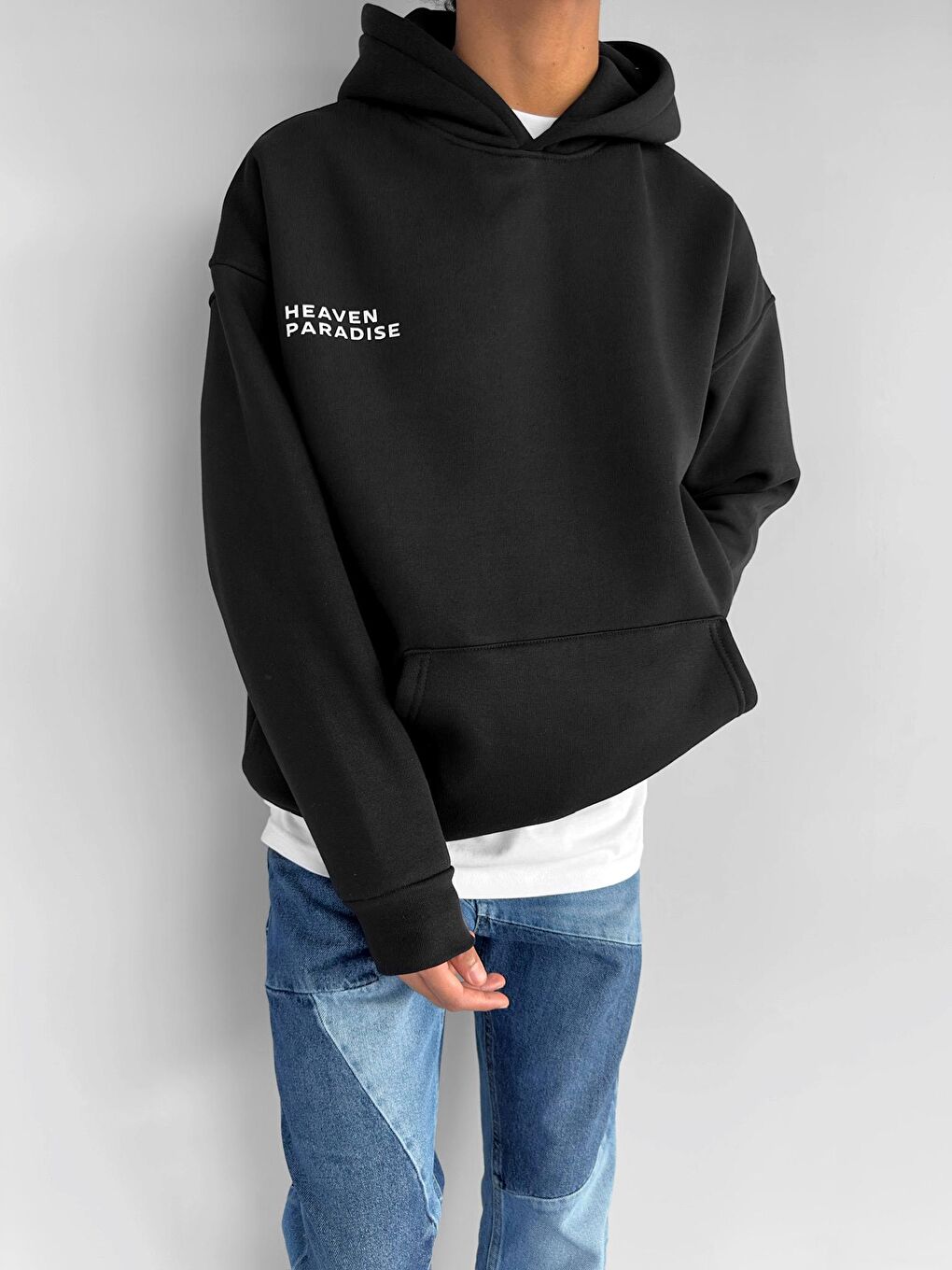 ablukaonline Siyah Erkek Oversize Paradise Baskılı Hoodie Siyah - 1