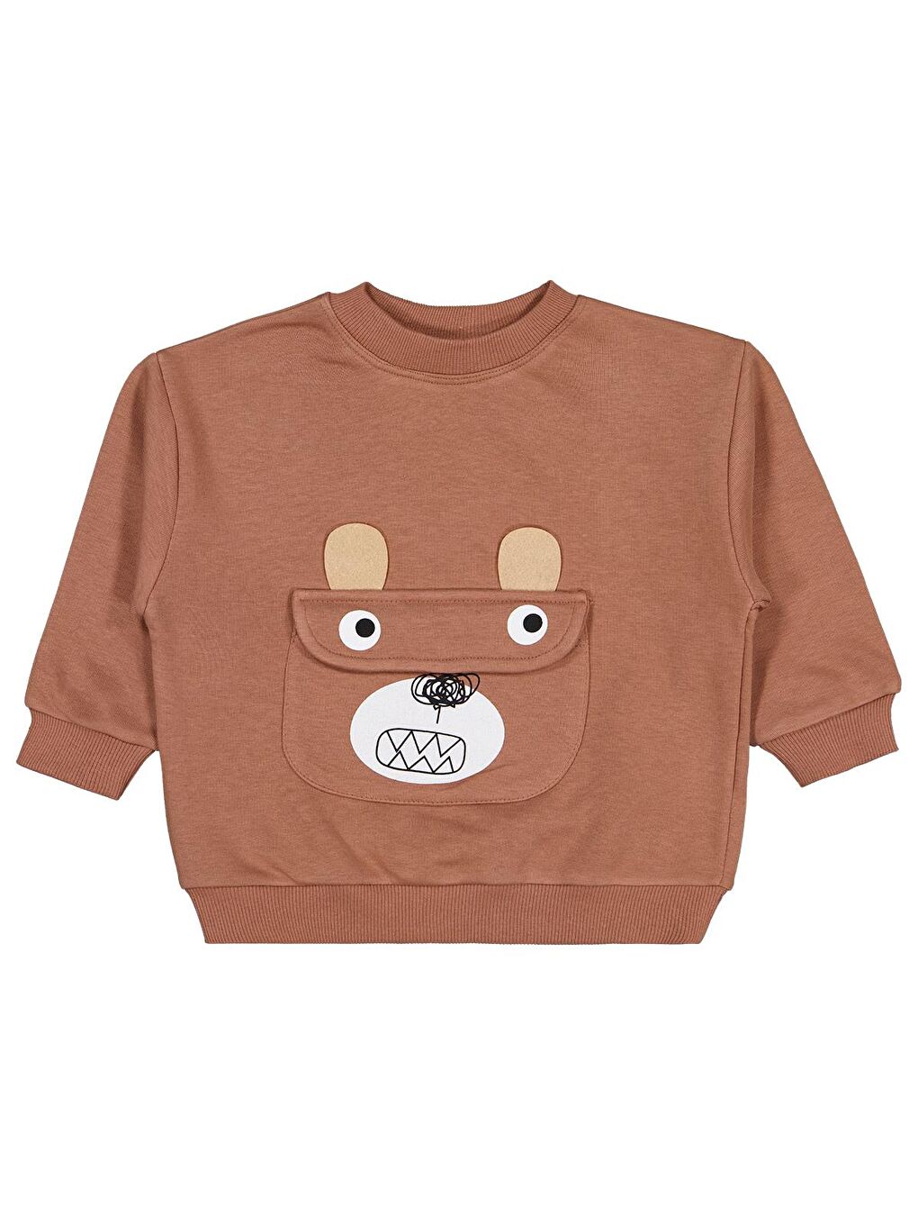 Kahverengi Erkek Çocuk Cep Ayı Nakışlı 2-5 Yaş Eşofman Takımı-1