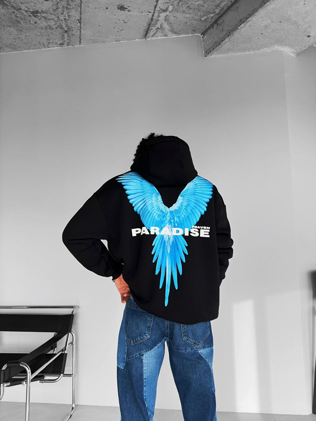 ablukaonline Siyah Erkek Oversize Paradise Baskılı Hoodie Siyah - 5