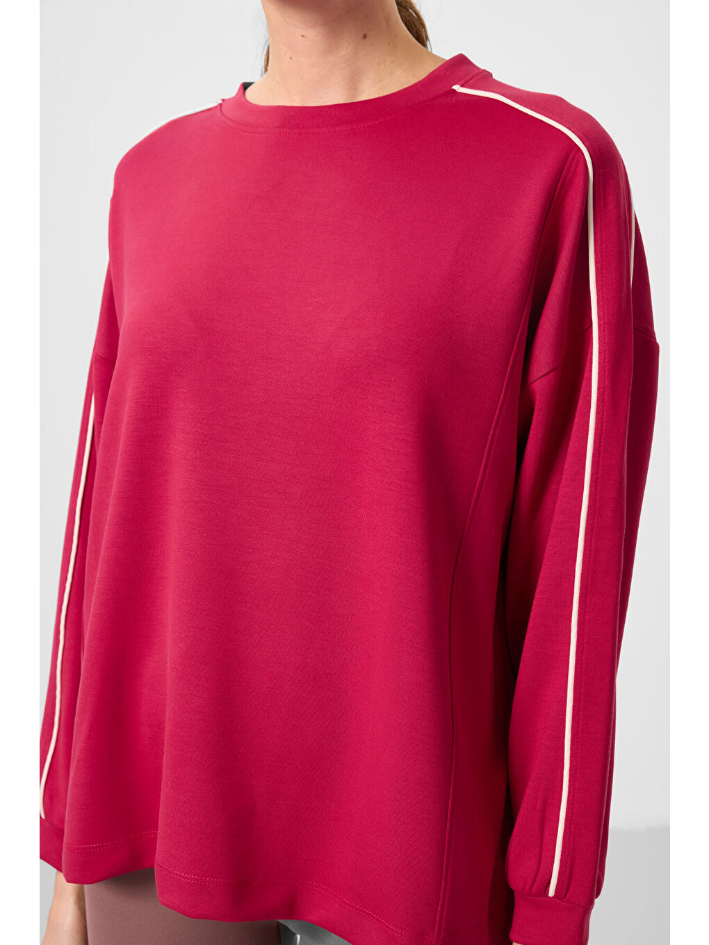 Viva Kırmızı Yumuşak Dokulu O Yaka Oversize Kadın Tunik Sweatshirt - 97303-3