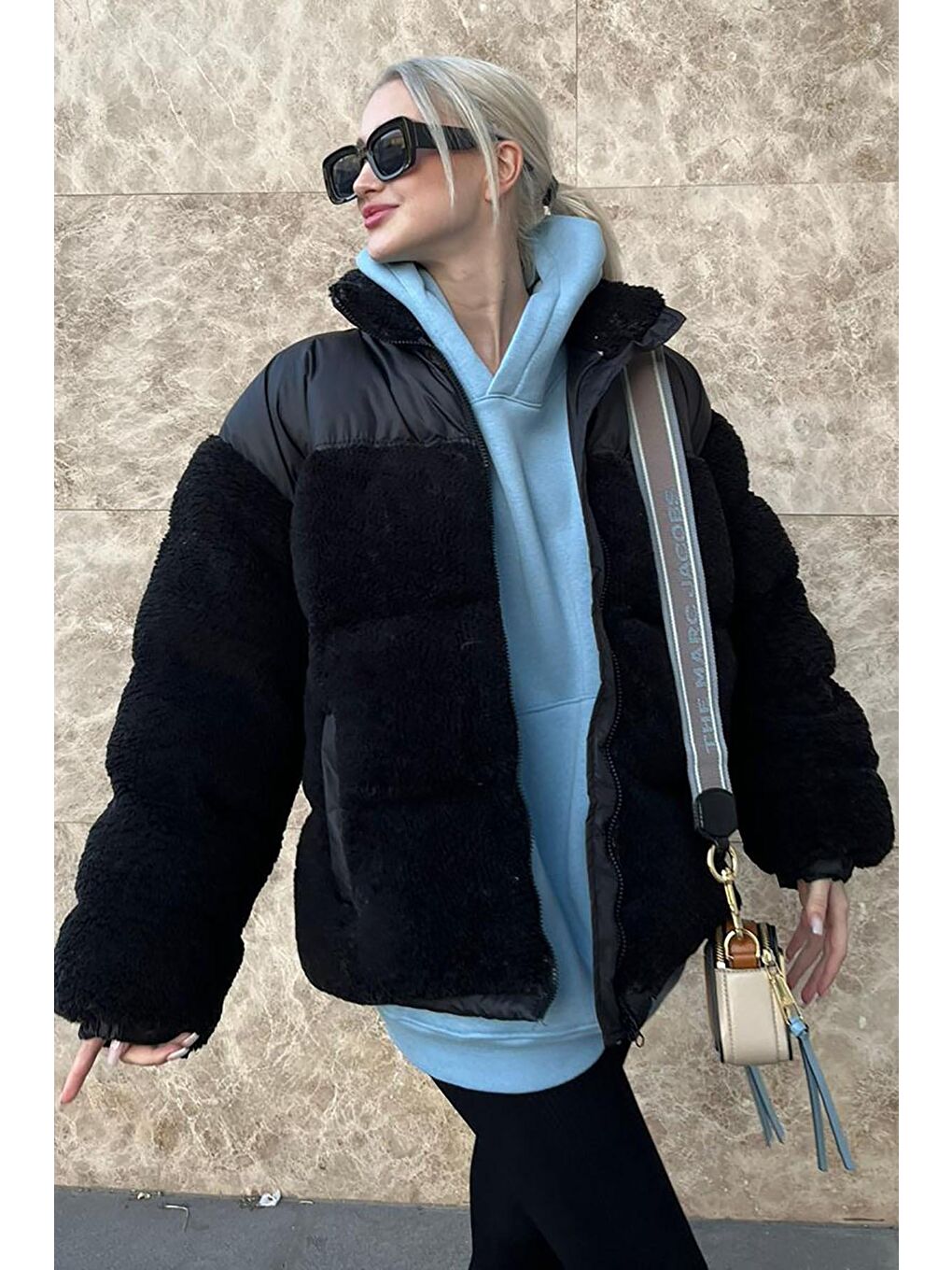 Madmext Siyah Peluş Oversize Mont MG1371