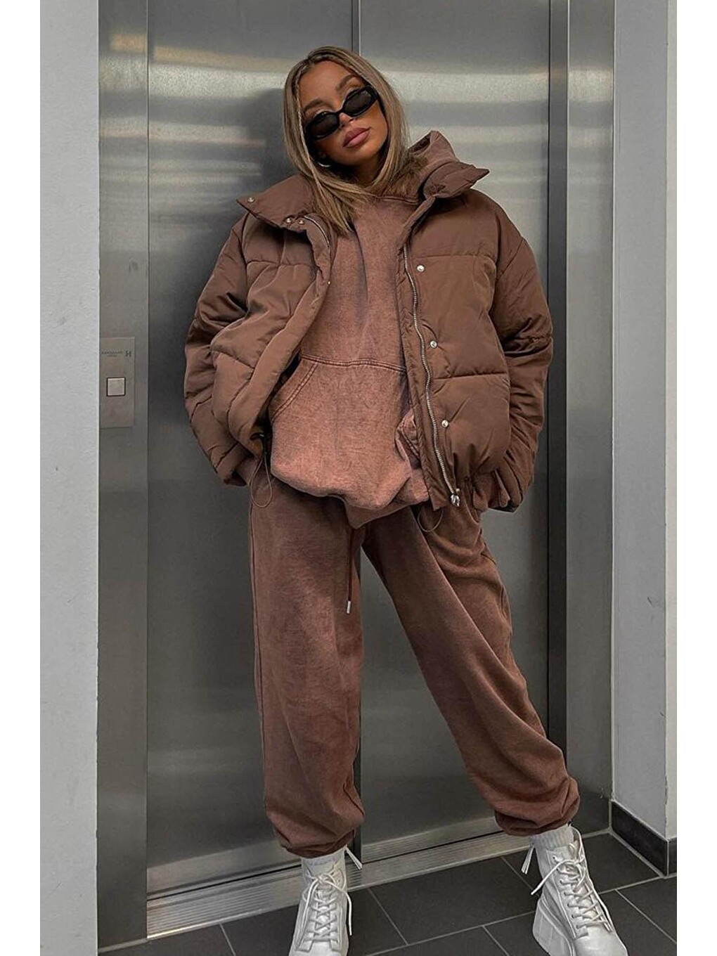 Kahverengi Oversize Basic Mont Mg1549-3