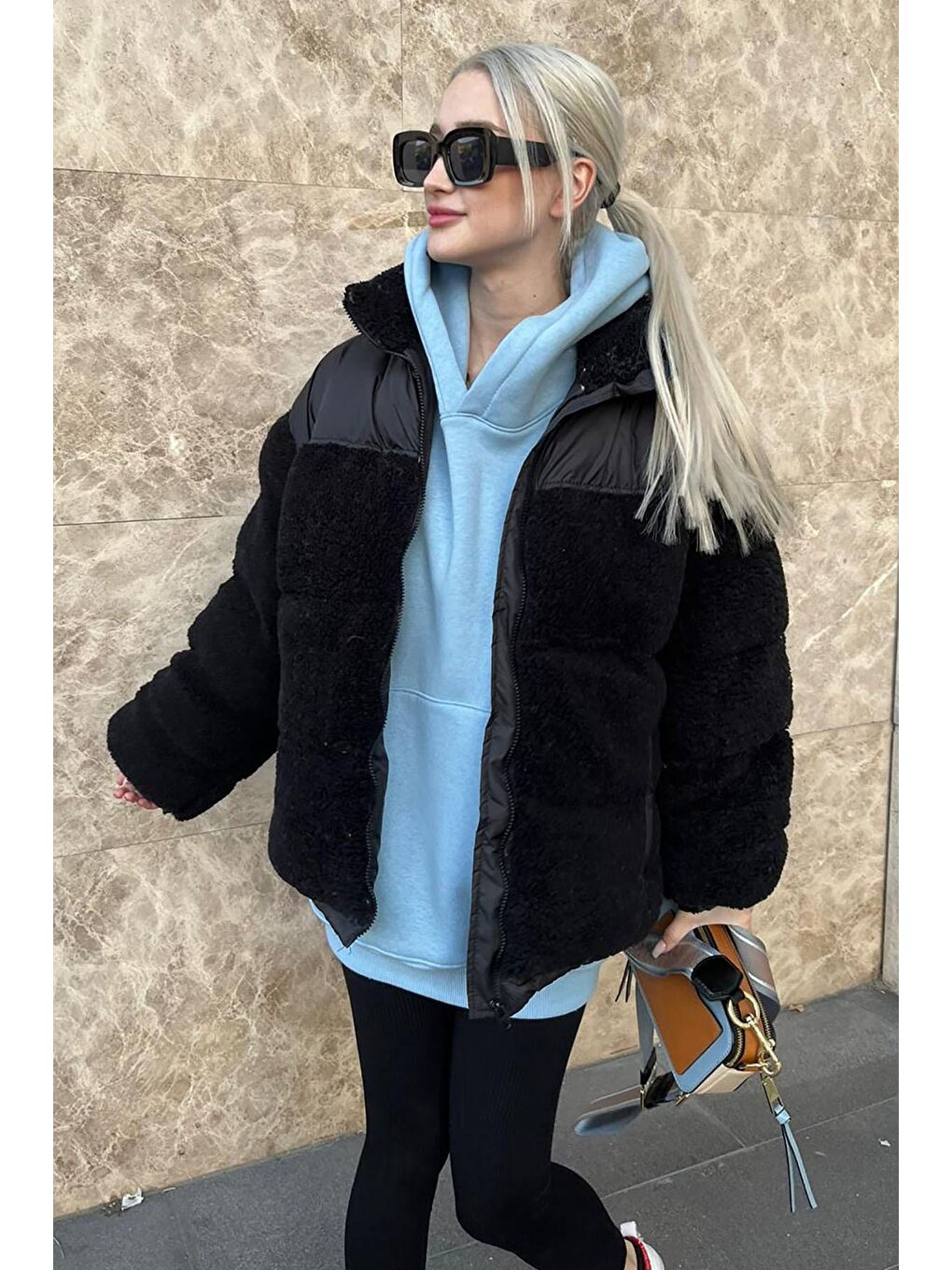 Madmext Siyah Peluş Oversize Mont MG1371 - 2